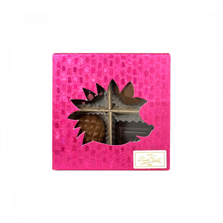 ES_Produkte_2024_Herbstverpackungen_Igel_Pink_4er 50g Pralinenmischung Herbst