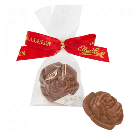 ES_Produkte_Sommer_2023_Schokorose_rot_Cello_offen Vollmilch Schokoladen Rose